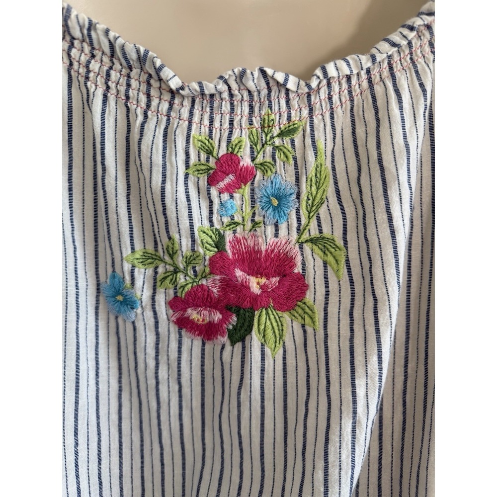 Johnny Was Embroidered Stripe Top S Puff Sleeve Smocked J3 Workshop Boho Cotton - Picture 11 of 12